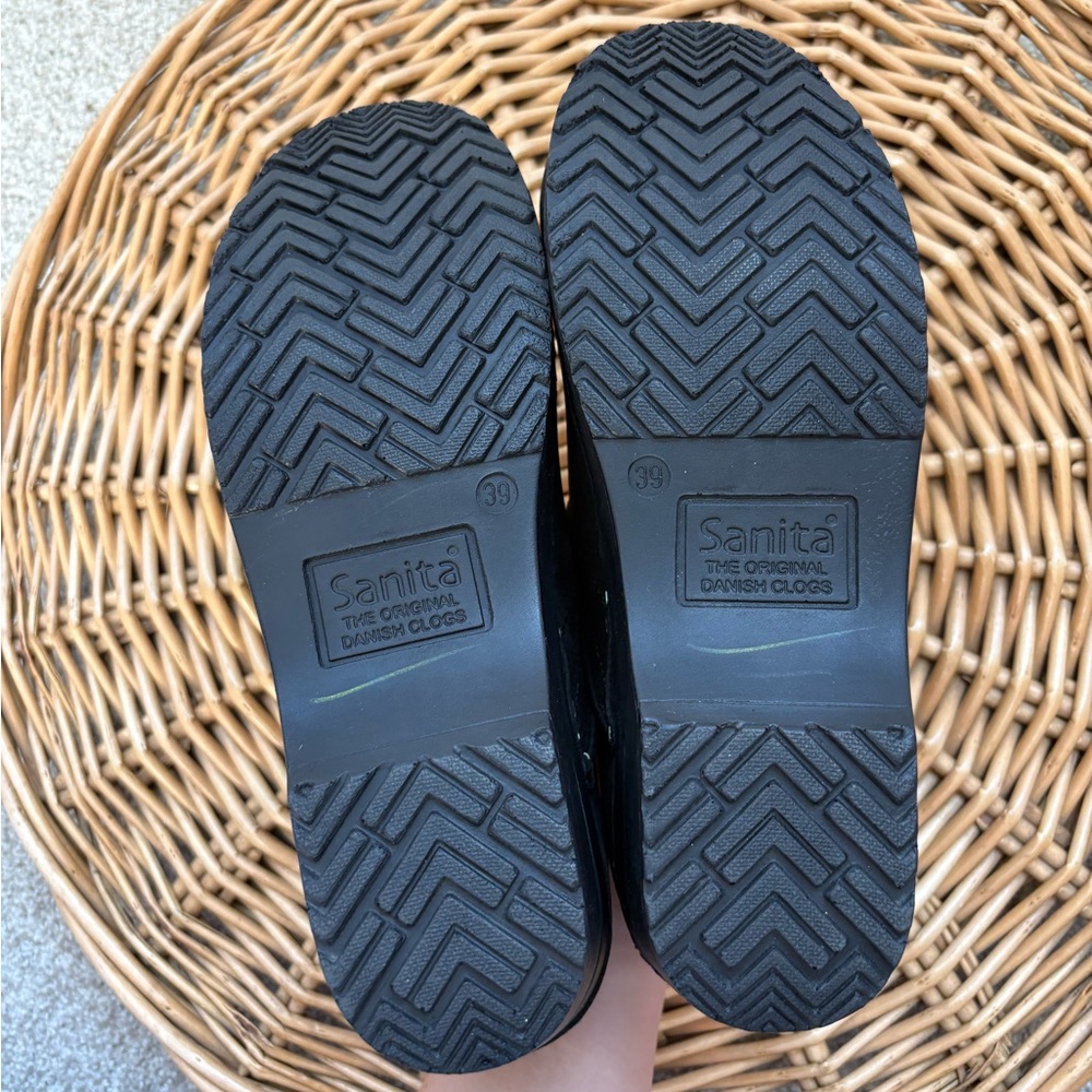 Sanita Professional Black Textured Oil Leather Women's Slip On Clogs Size 7.5/8 - Picture 7 of 11